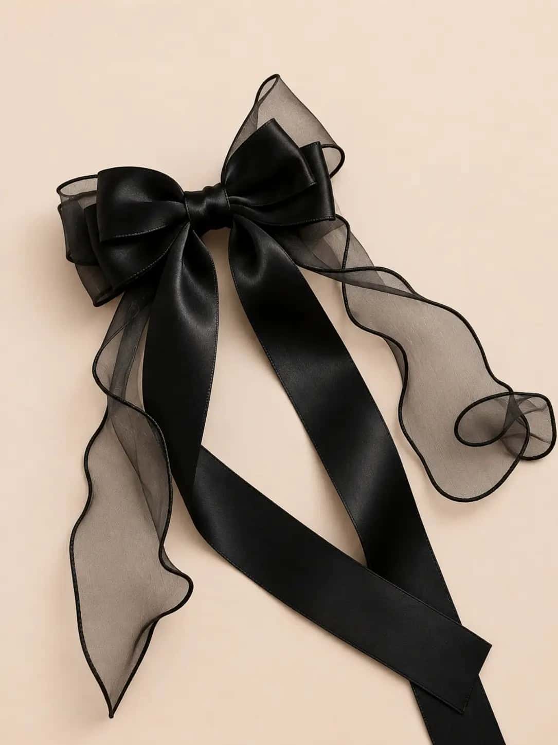 Black Satin Bow Hair Clip