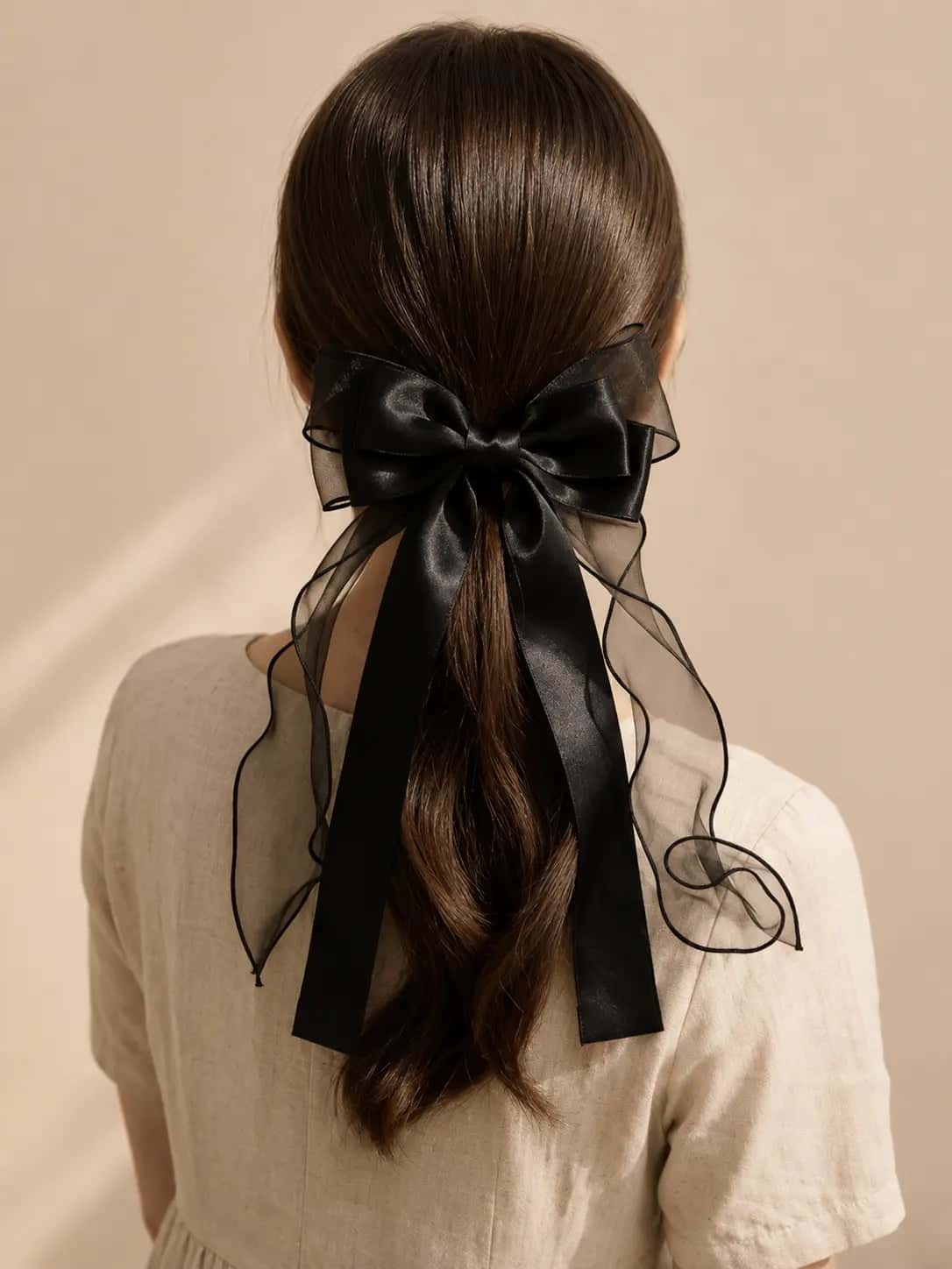 Black Satin Bow Hair Clip