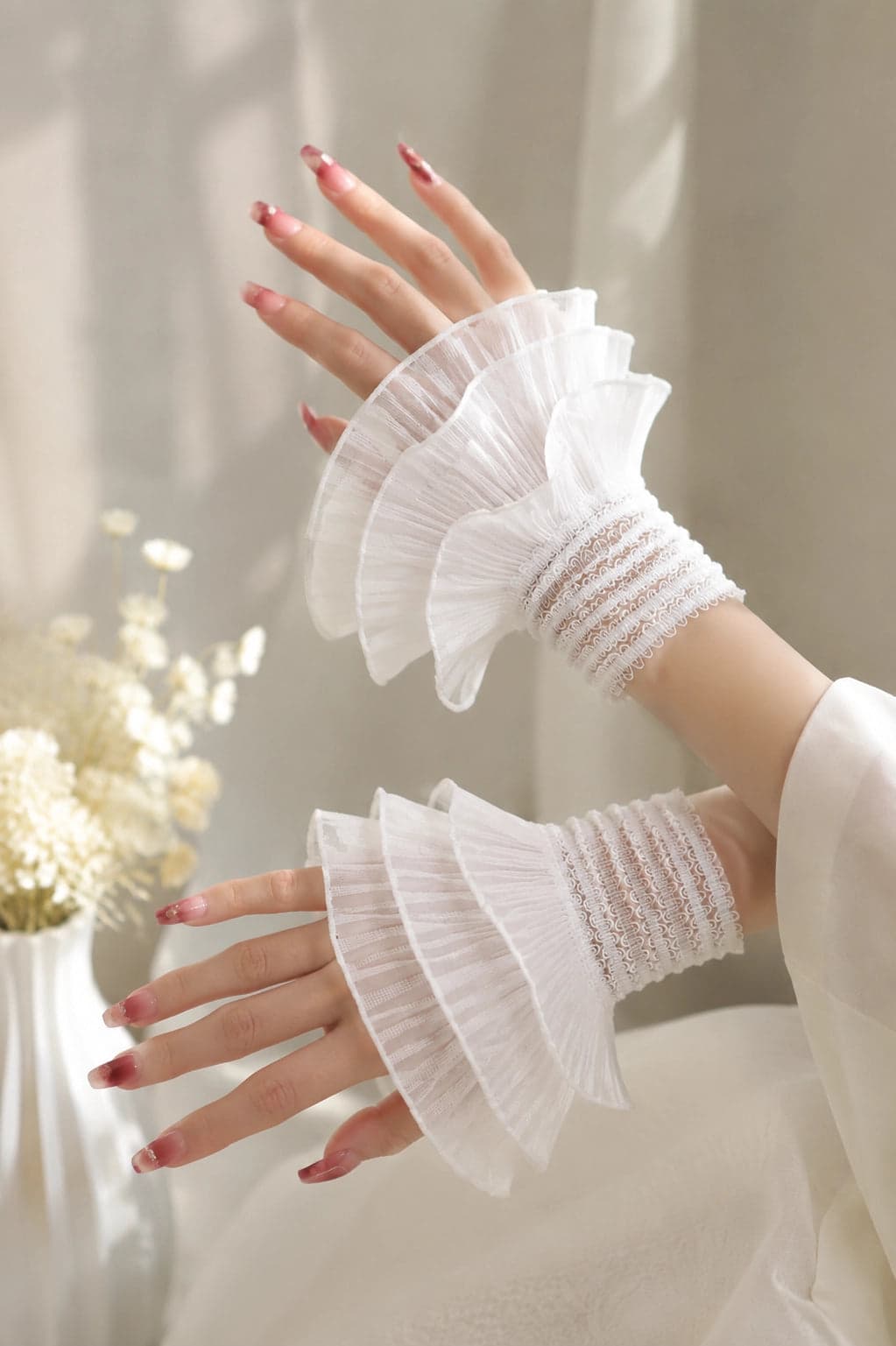 Ivory Ruffle Lace Gloves view 2