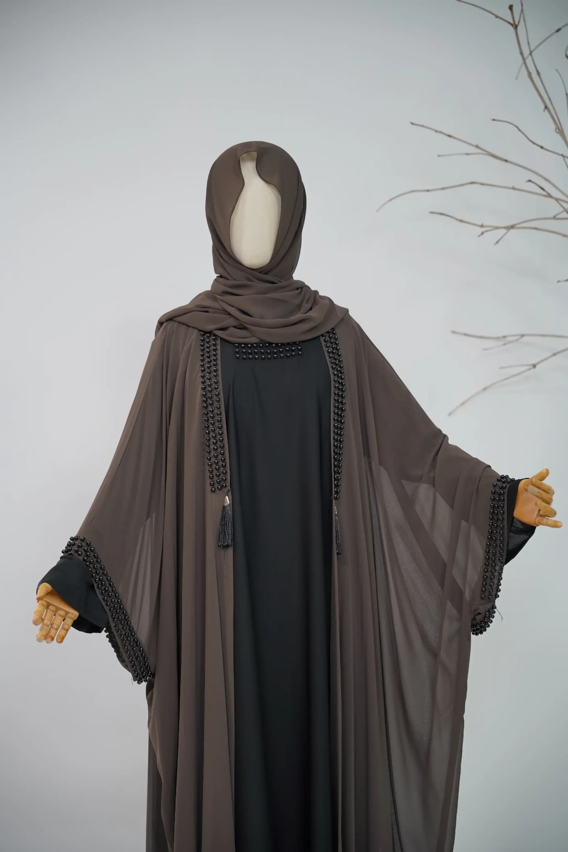 Noir Beaded Abaya Set - Mocha Brown  view 3