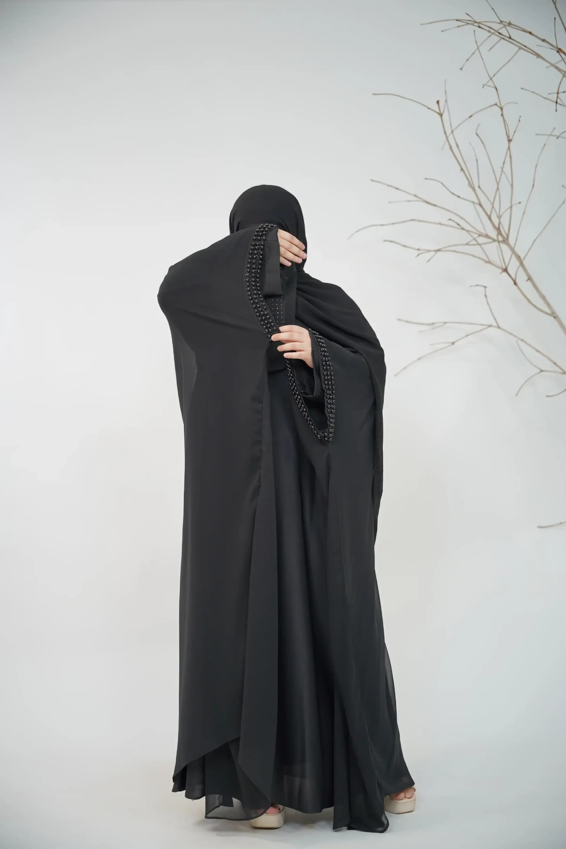 Noir Beaded Abaya Set - Black view 4