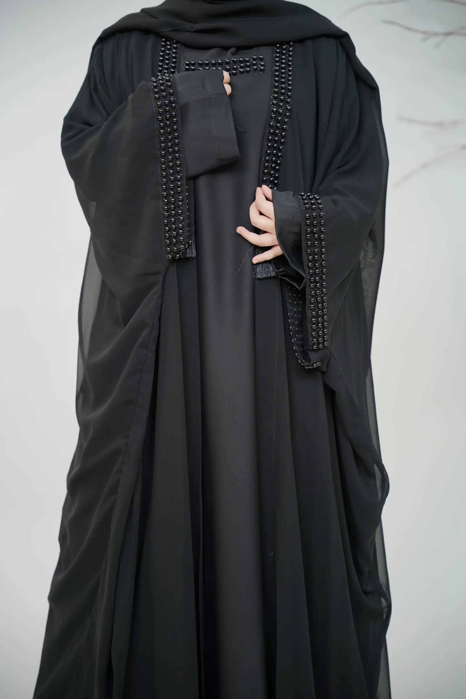 Noir Beaded Abaya Set - Black view 3