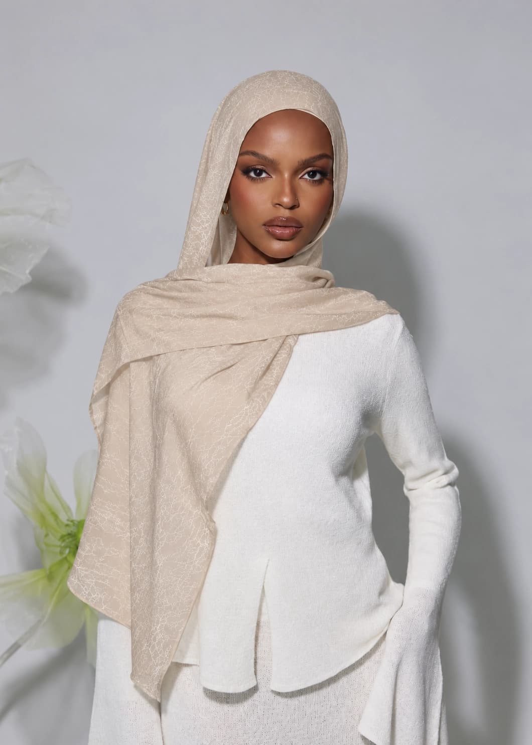 Jacquard Jersey Hijab – Beige