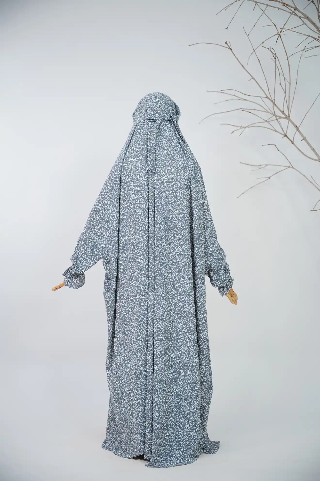 Dusty Blue Floral Namaz Chadar view 2