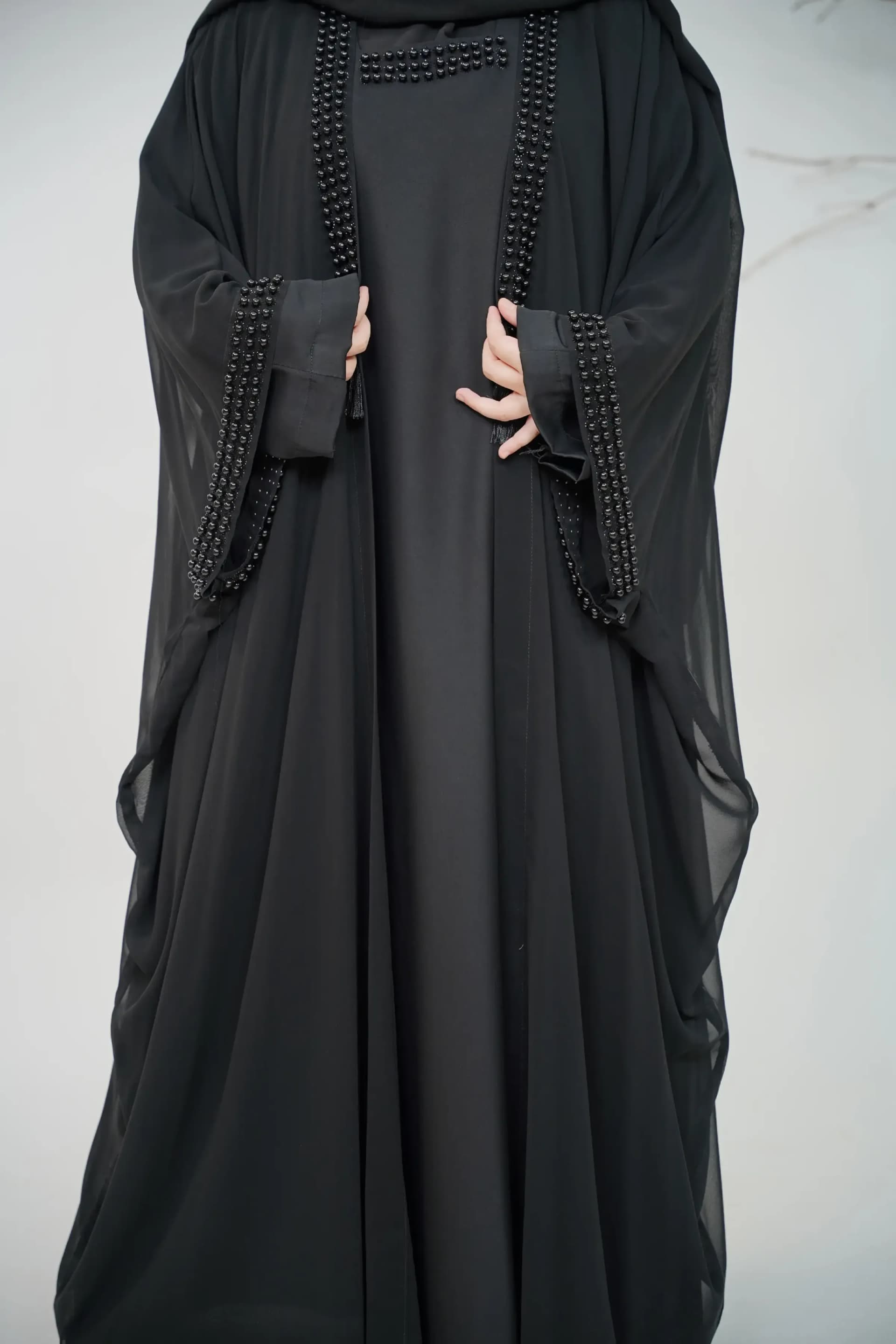 Noir Beaded Abaya Set - Black view 5