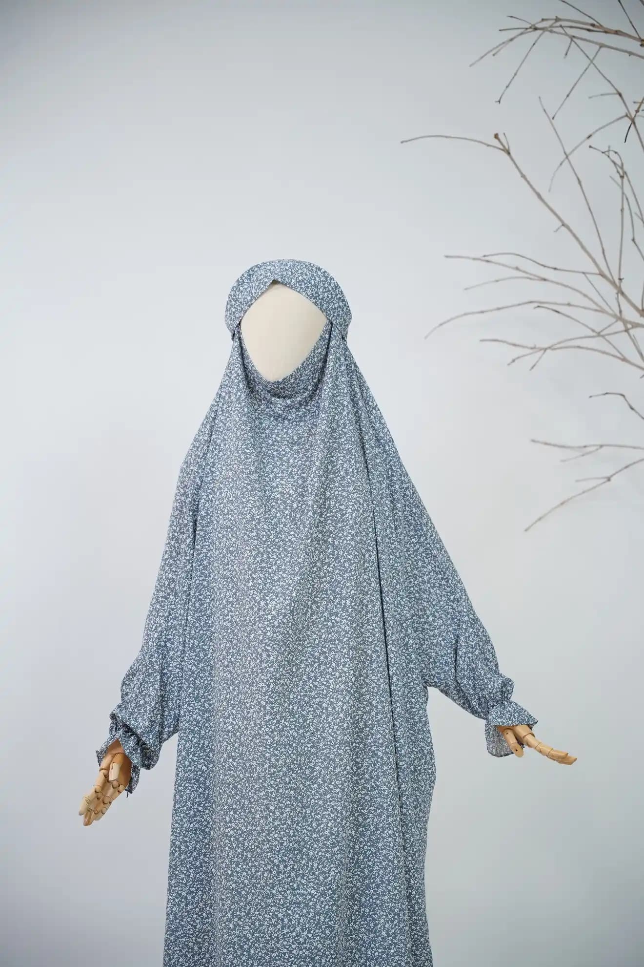 Dusty Blue Floral Namaz Chadar view 3