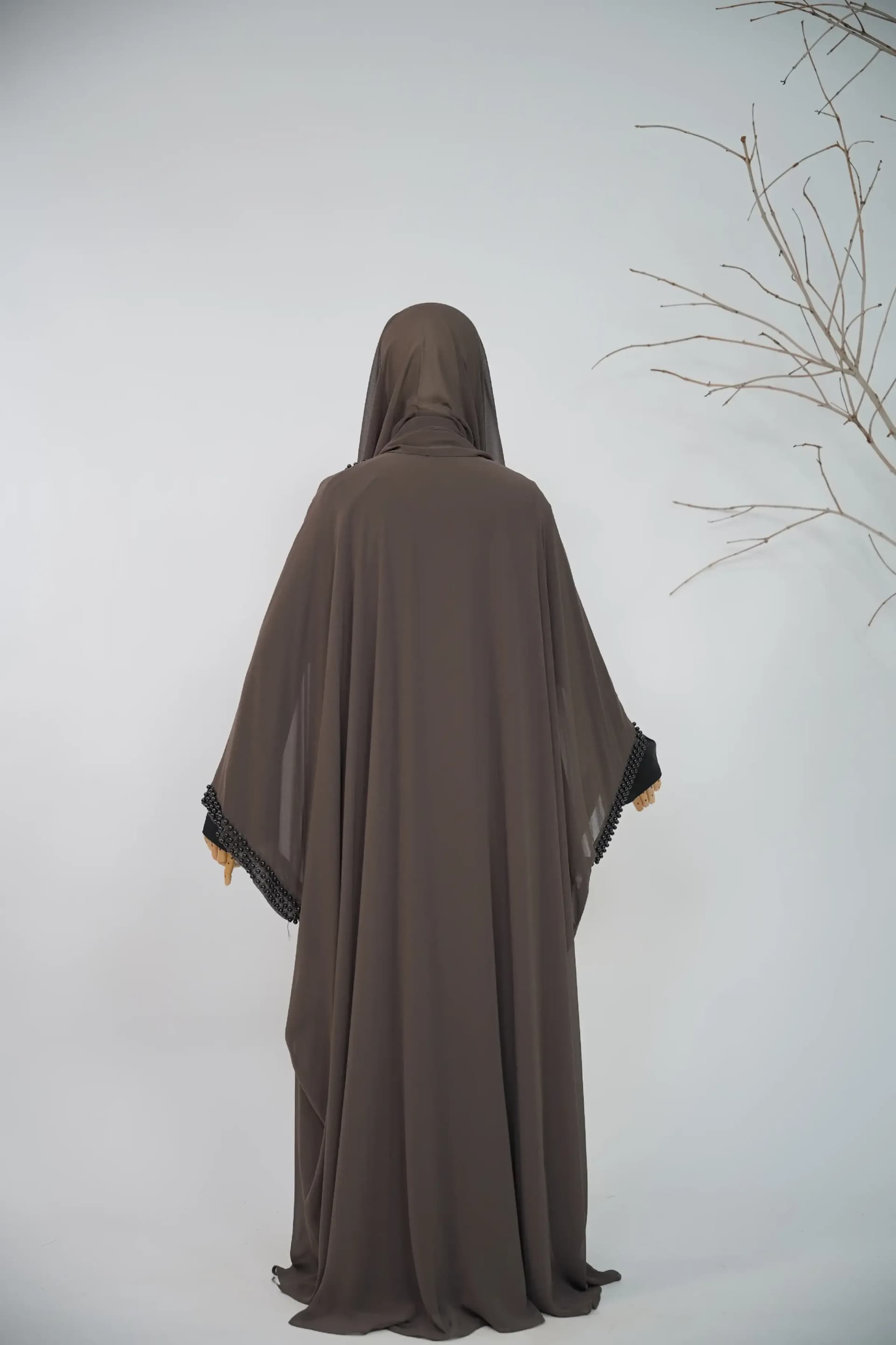 Noir Beaded Abaya Set - Mocha Brown  view 2
