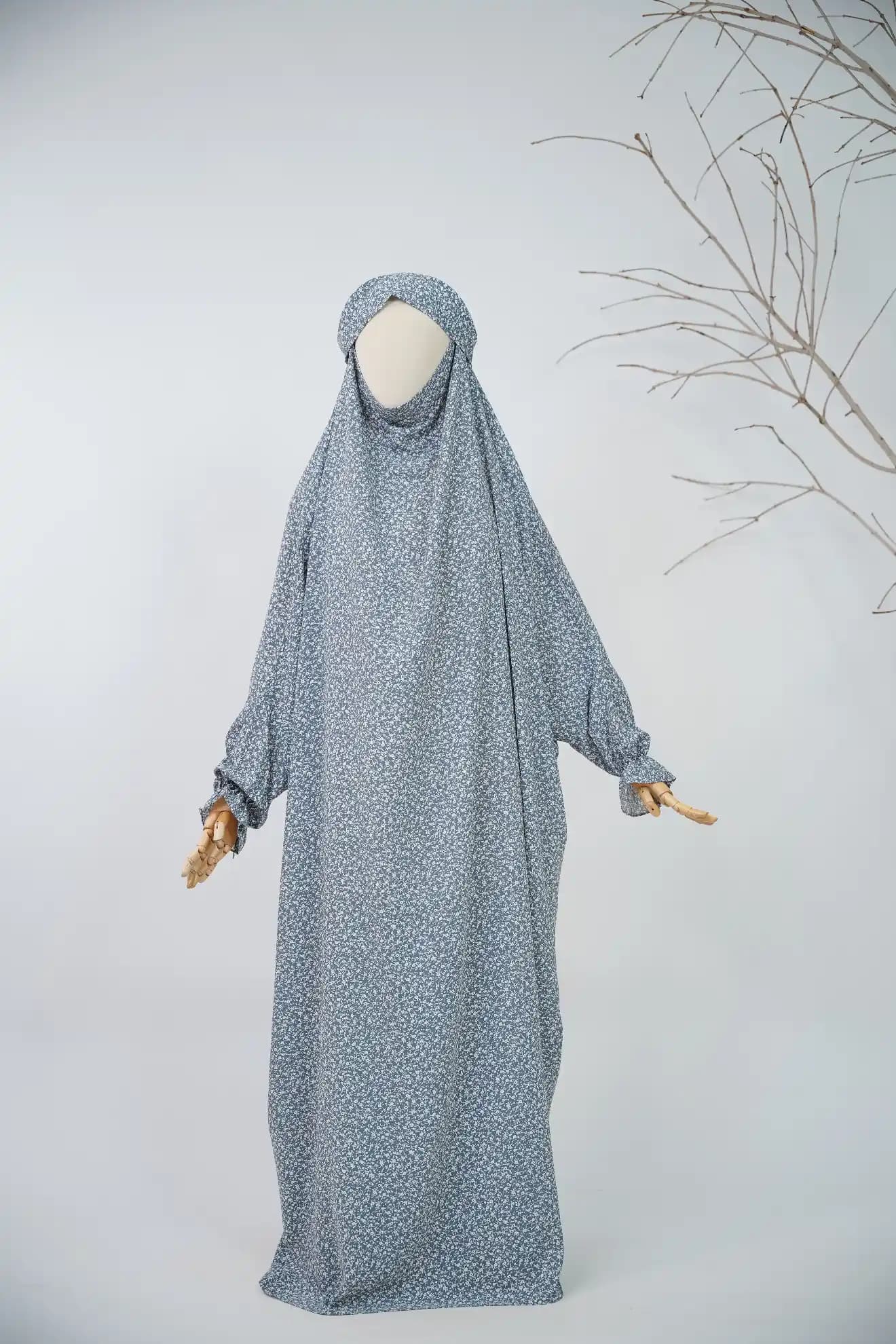 Dusty Blue Floral Namaz Chadar