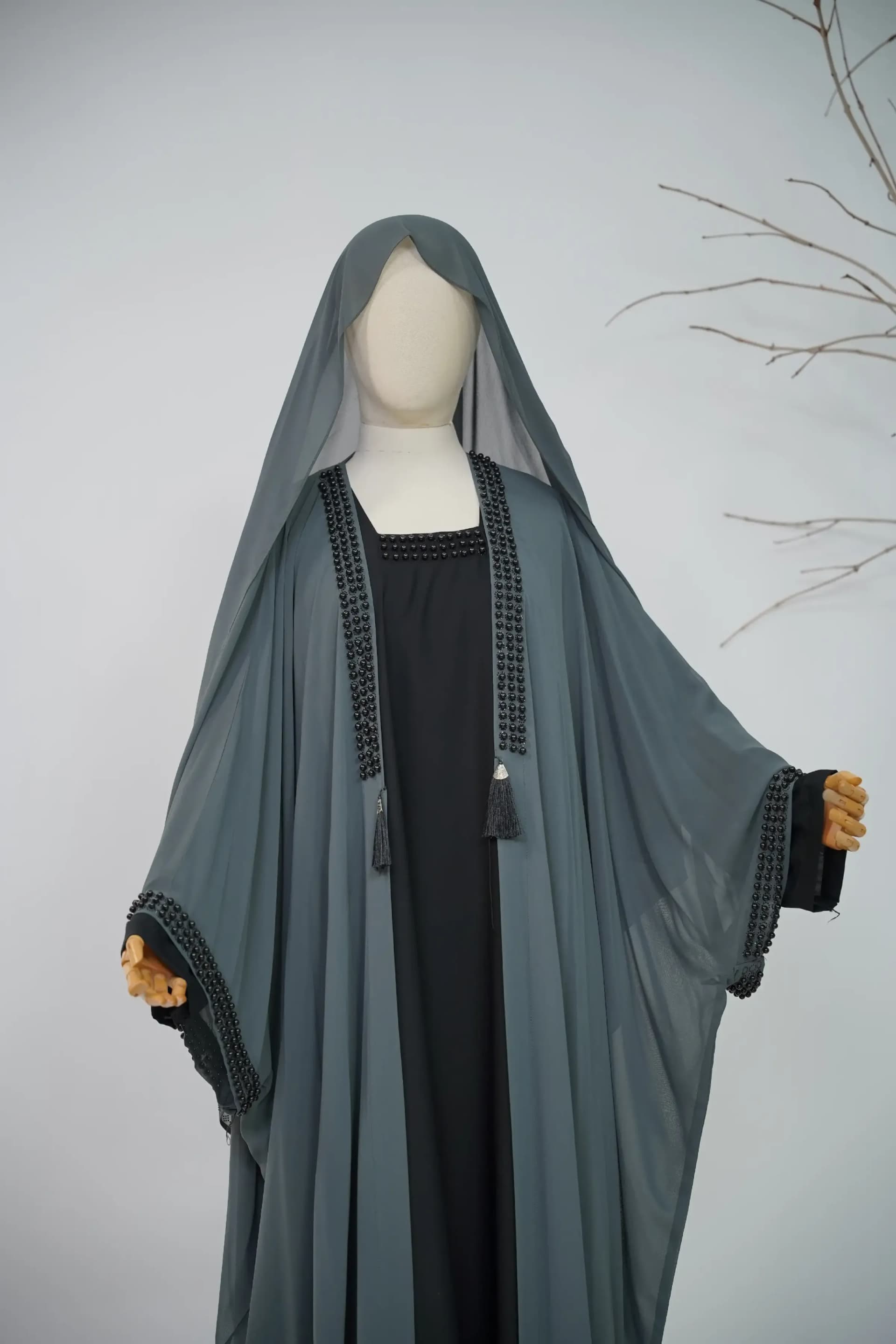 Noir Beaded Abaya Set - Dusty Teal view 3