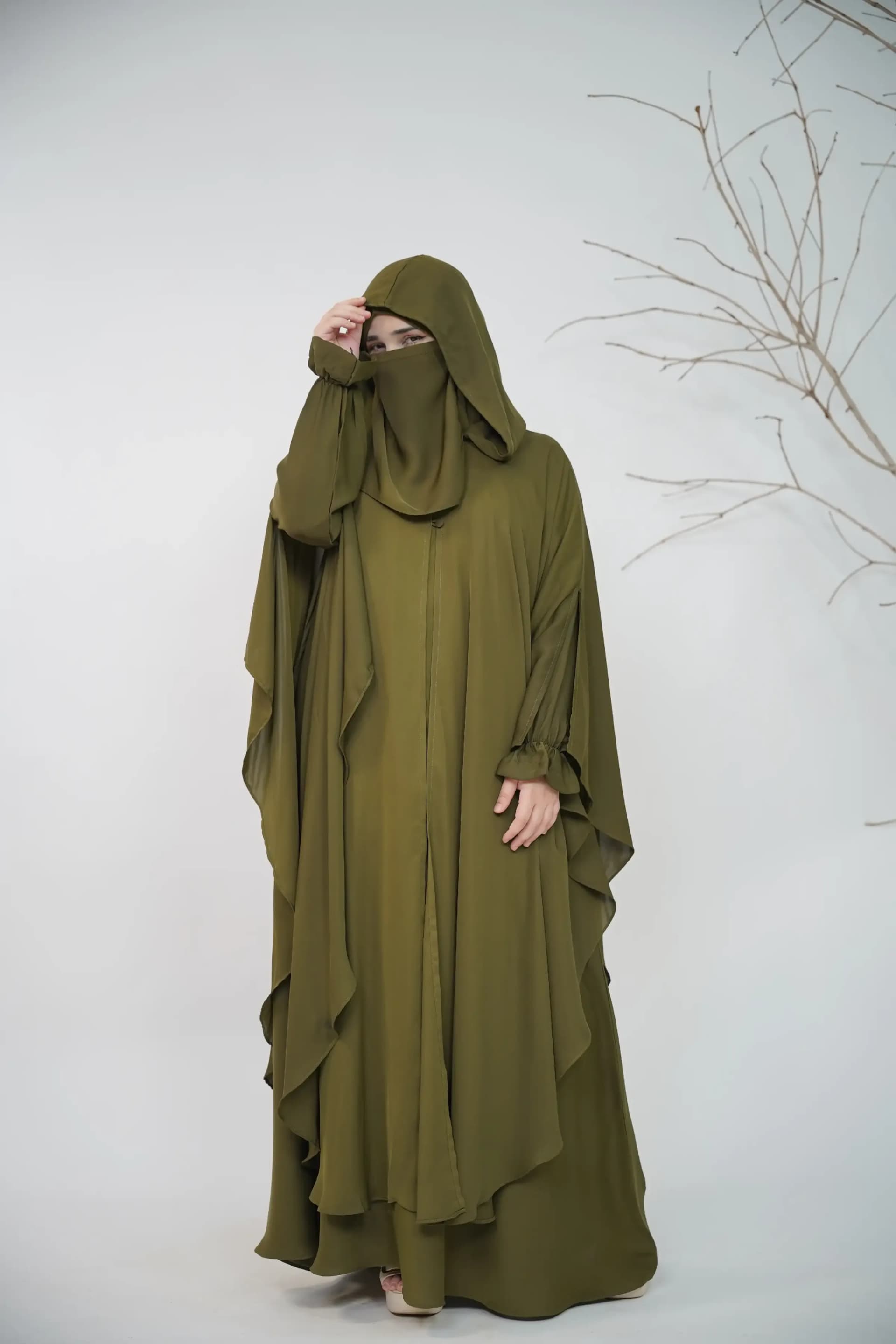 Hoodie Abaya - Olive Green view 2