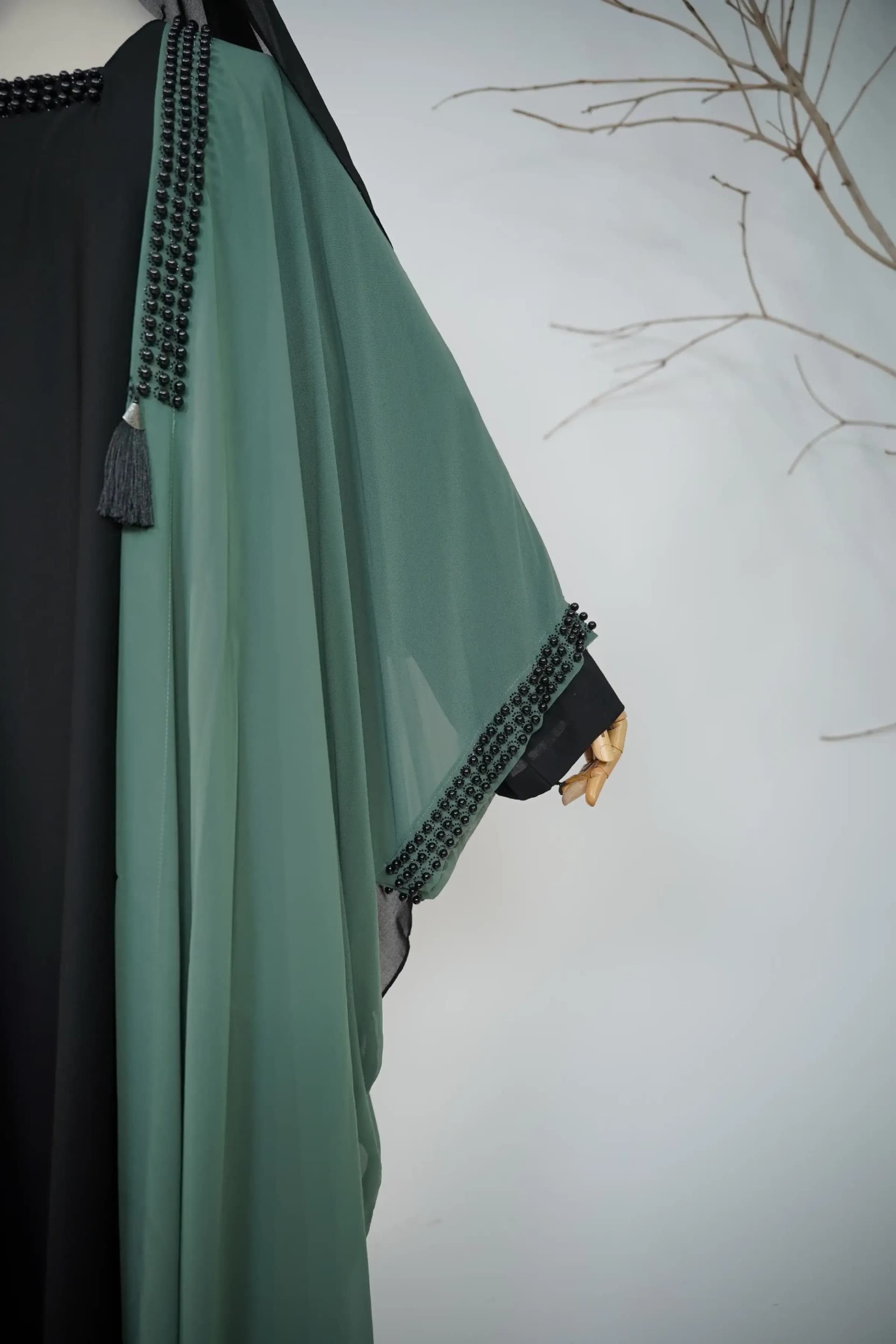 Noir Beaded Abaya Set - Sage Green view 4