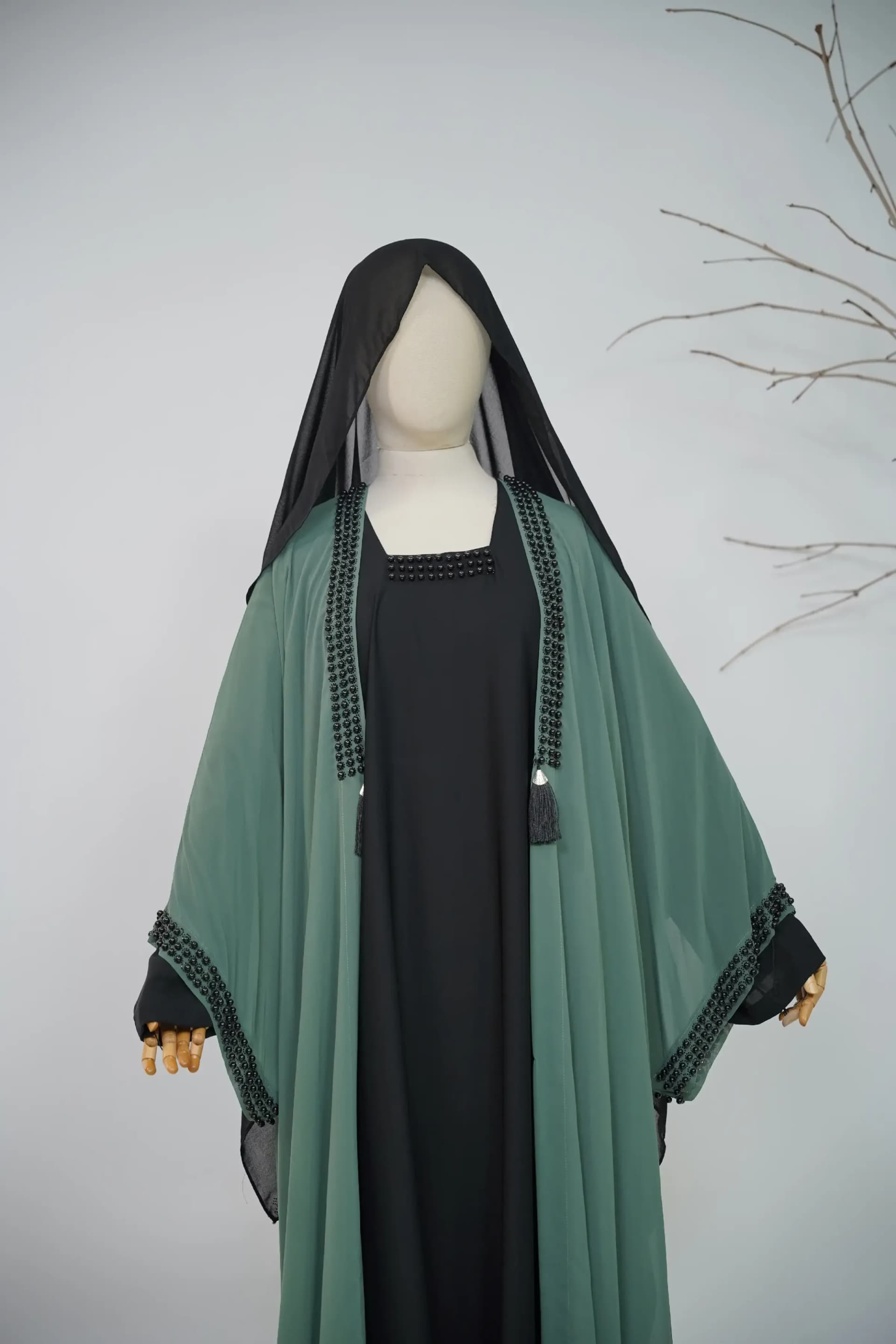 Noir Beaded Abaya Set - Sage Green view 3