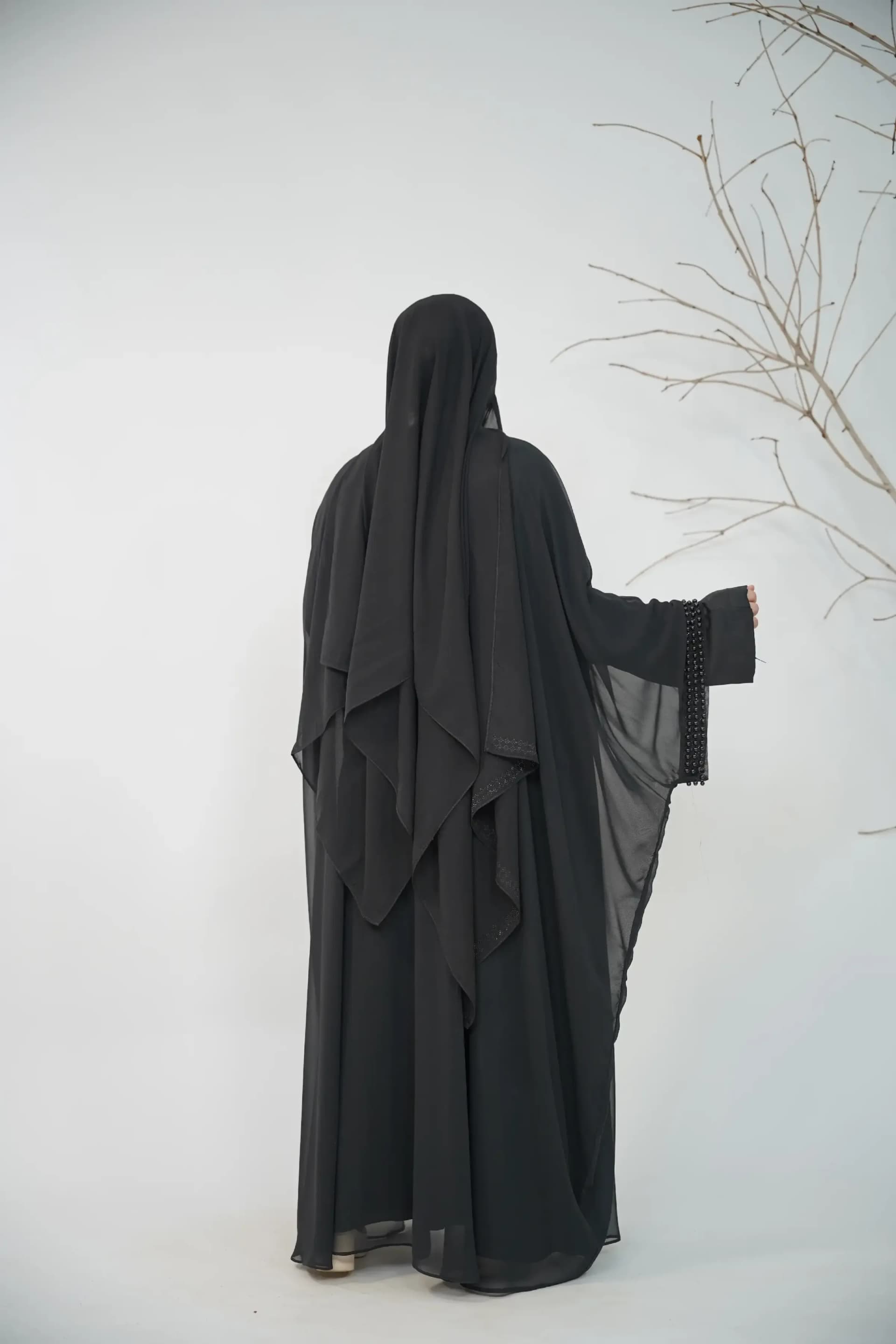Noir Beaded Abaya Set - Black view 2