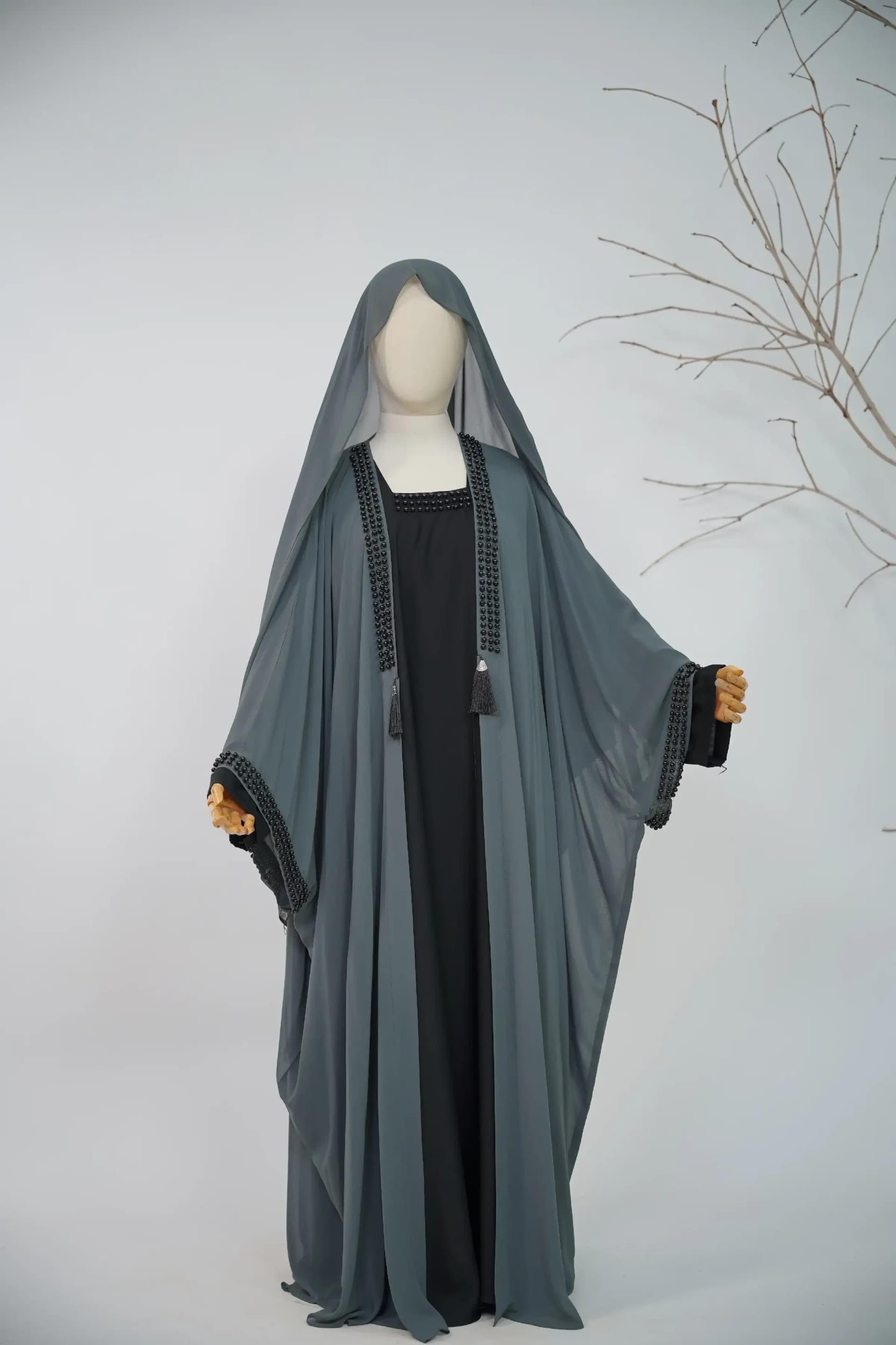 Noir Beaded Abaya Set - Dusty Teal