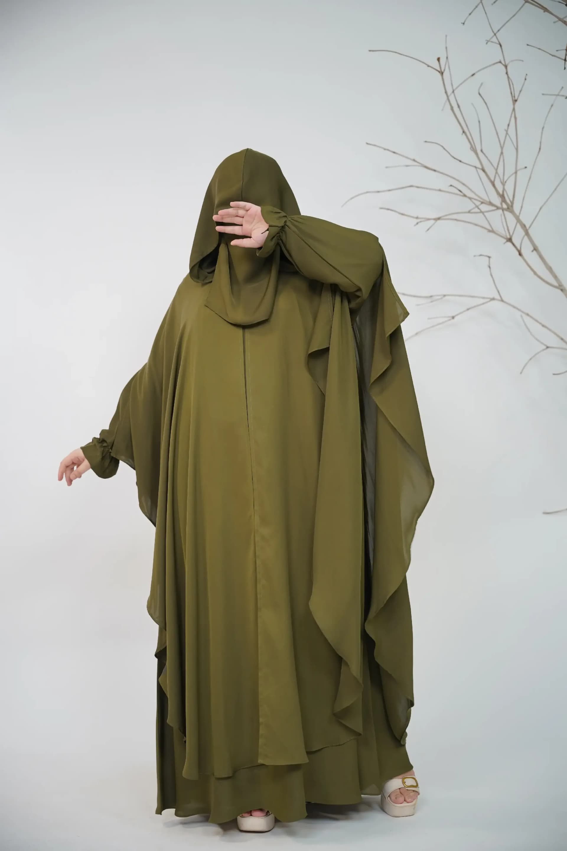 Hoodie Abaya - Olive Green view 4