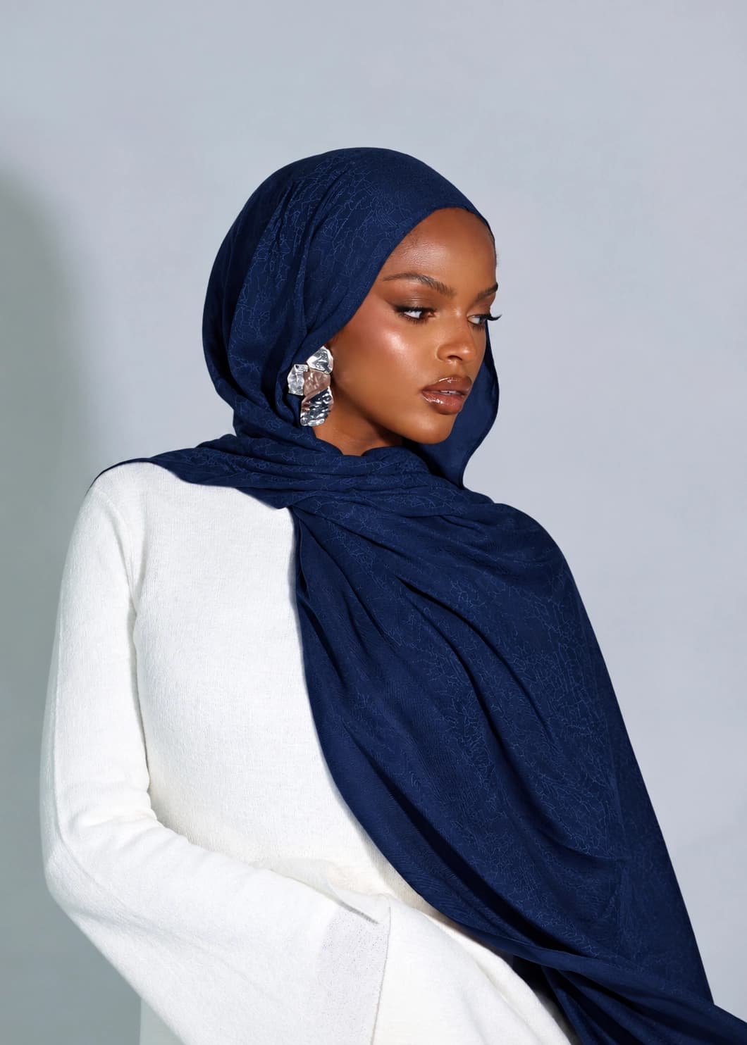 Jacquard Jersey Hijab – Navy Blue