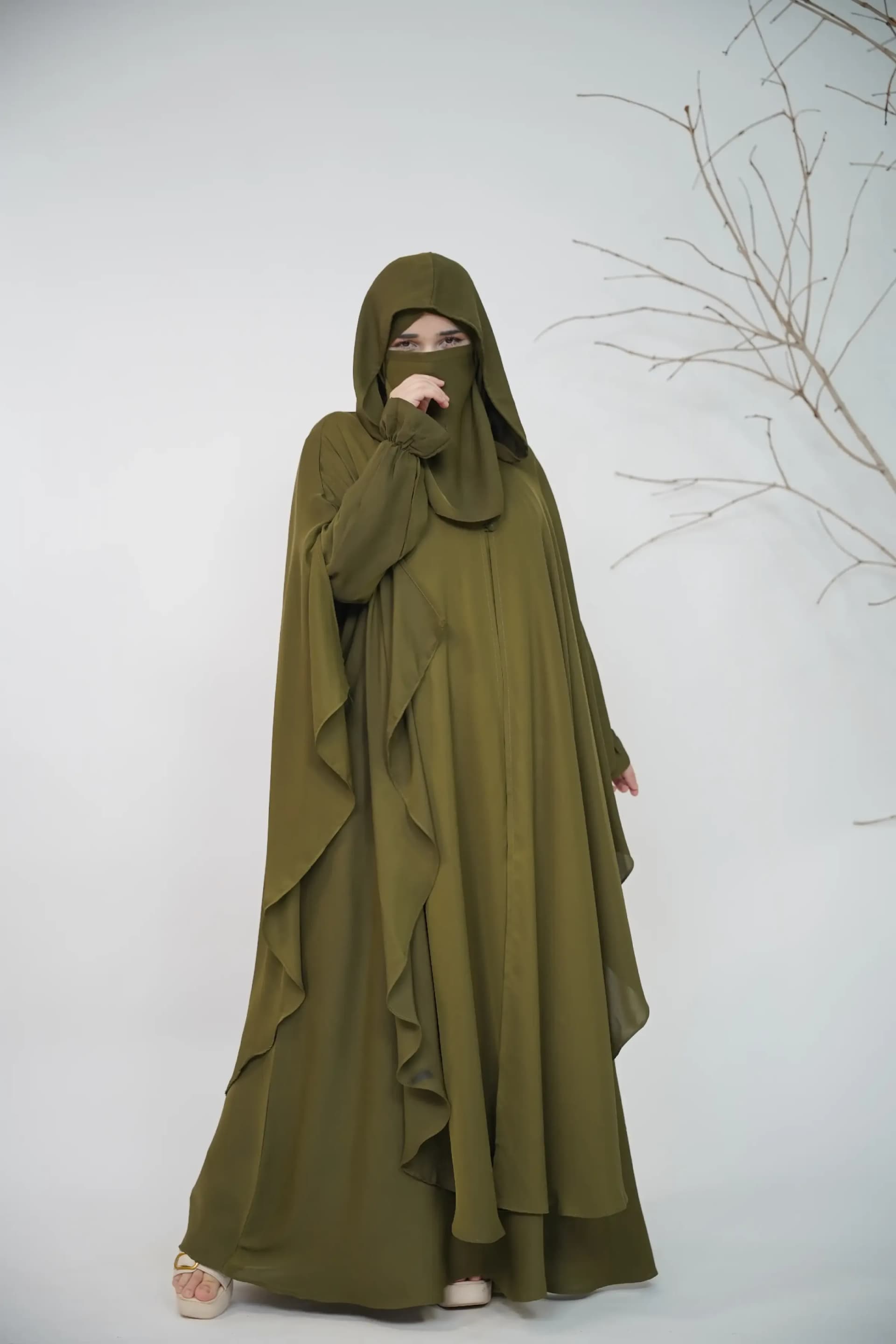 Hoodie Abaya - Olive Green view 3