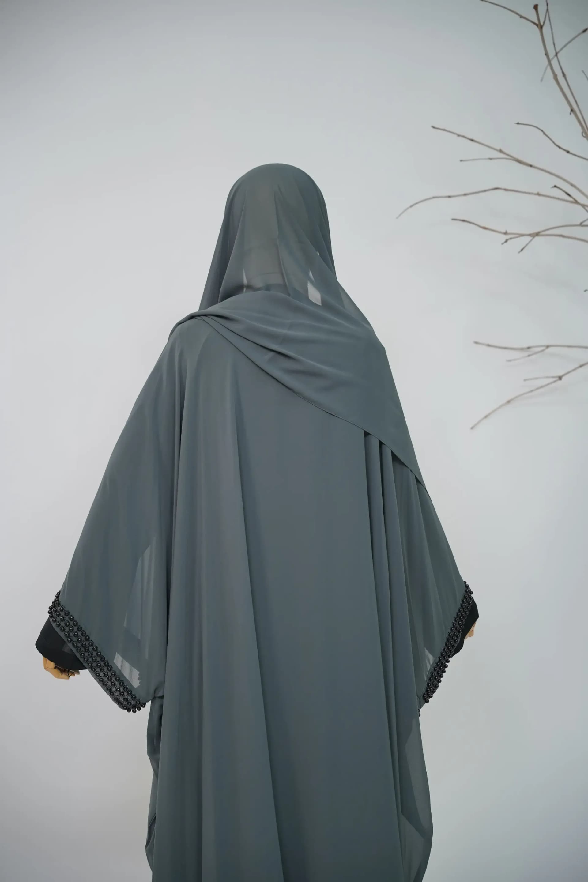 Noir Beaded Abaya Set - Dusty Teal view 4