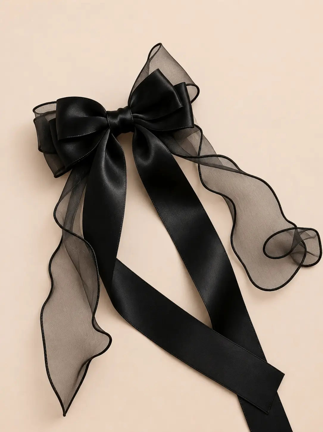 Black Satin Bow Hair Clip