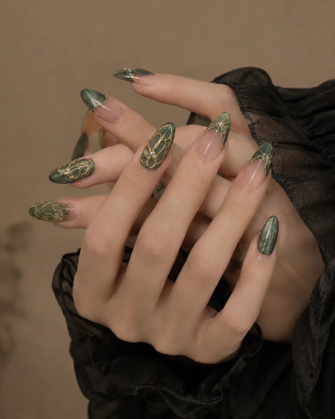 Emerald Bloom Press-On Nails