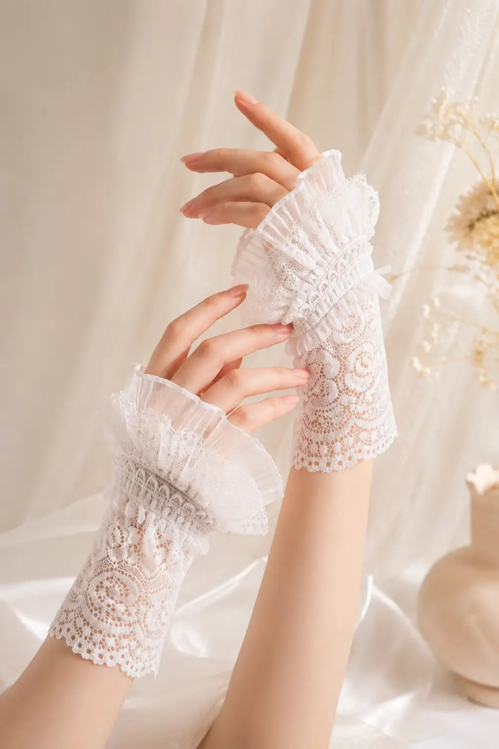 Floral Lace with Ruffled Cuffs