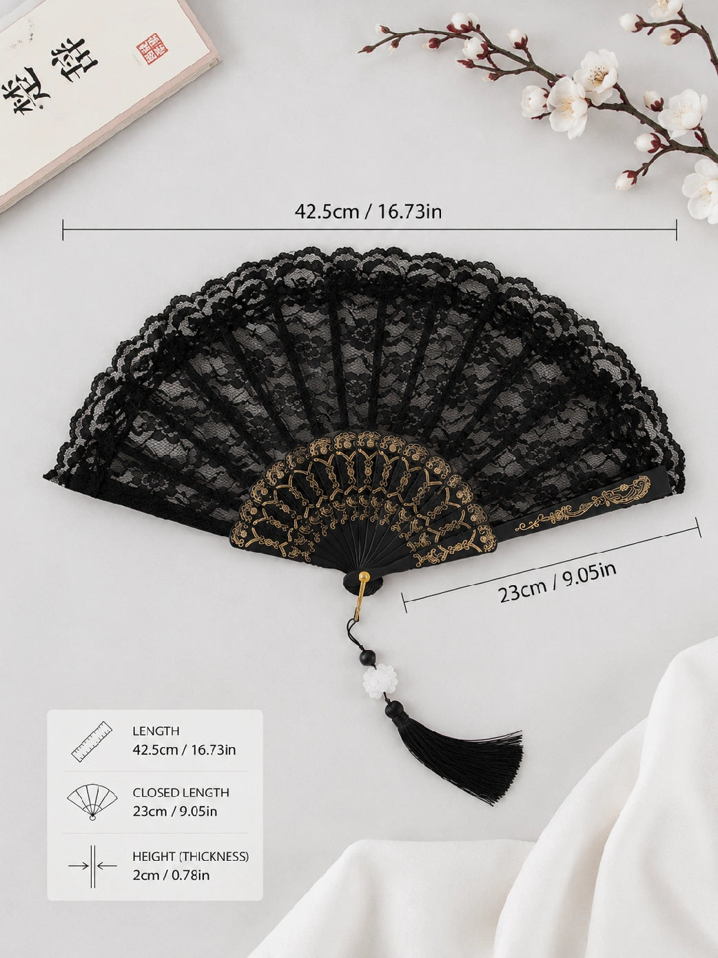 Vintage Lace Folding Fan (Black)