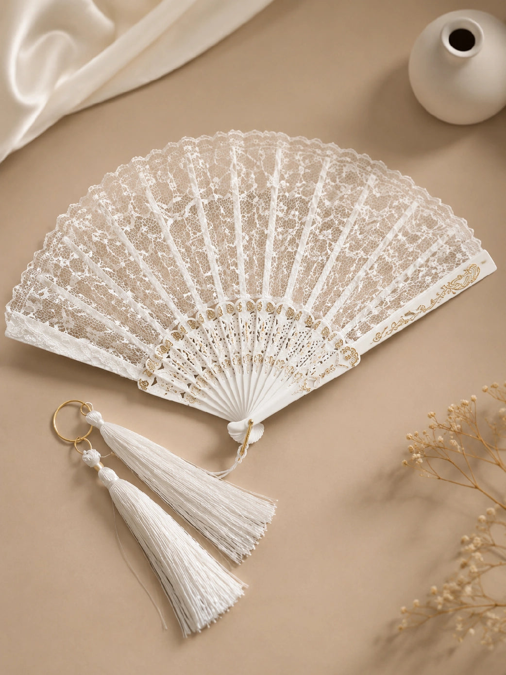 Vintage Lace Folding Fan (White)