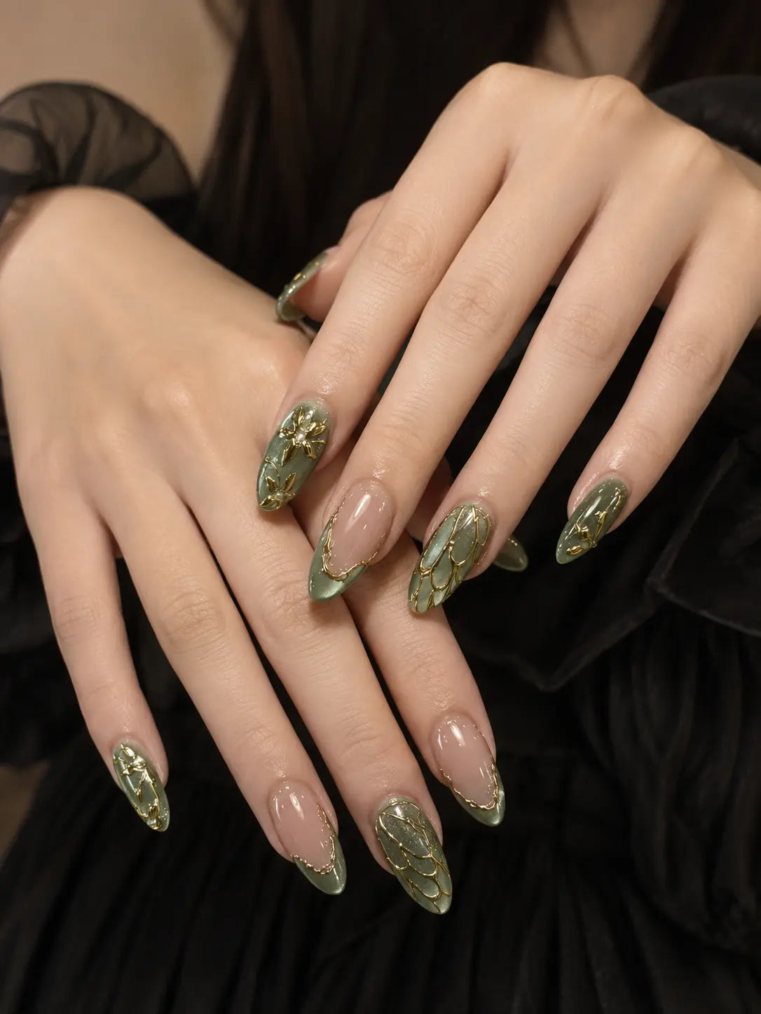 Emerald Bloom Press-On Nails