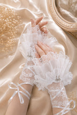 Ivory Lace Ribbon Gloves