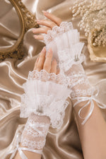 Ivory Lace Ribbon Gloves