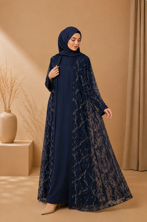 CELESTE — Embroidered Net Abaya Set