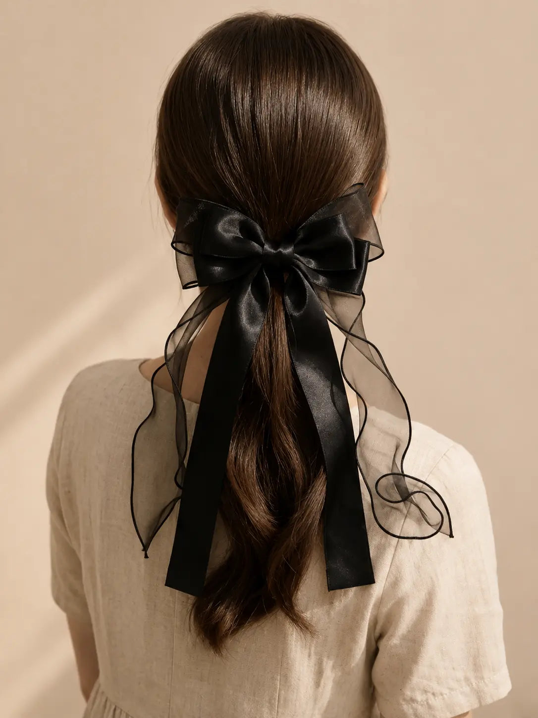 Black Satin Bow Hair Clip