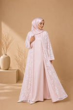 ROSÉ — Embroidered Net Abaya Set